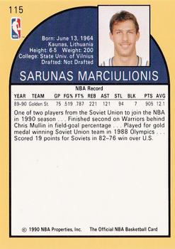 1990-91 Hoops #115 Sarunas Marciulionis Back