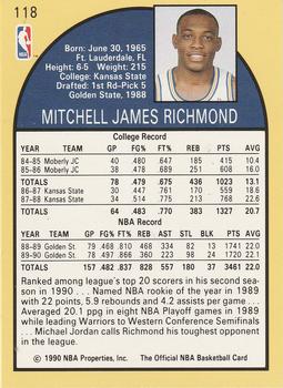 1990-91 Hoops #118 Mitch Richmond Back
