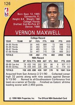 1990-91 Hoops #126 Vernon Maxwell Back
