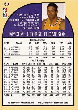 1990-91 Hoops #160 Mychal Thompson Back