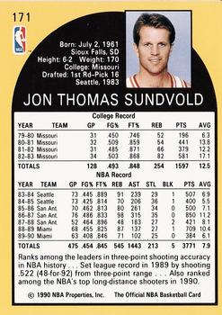 1990-91 Hoops #171 Jon Sundvold Back