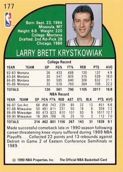 1990-91 Hoops #177 Larry Krystkowiak Back