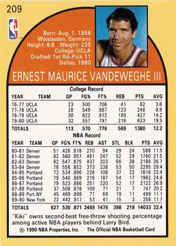 1990-91 Hoops #209 Kiki Vandeweghe Back