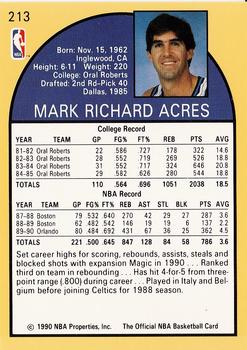 1990-91 Hoops #213 Mark Acres Back
