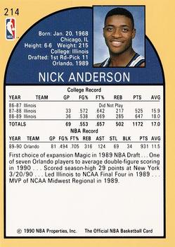 1990-91 Hoops #214 Nick Anderson Back