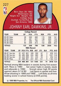 1990-91 Hoops #227 Johnny Dawkins Back