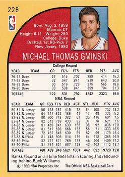 1990-91 Hoops #228 Mike Gminski Back