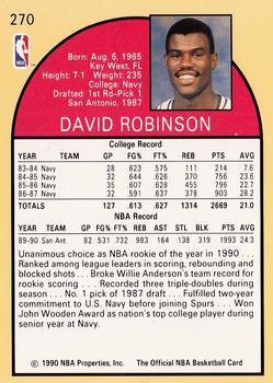 1990-91 Hoops #270 David Robinson Back