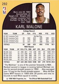 1990-91 Hoops #292 Karl Malone Back