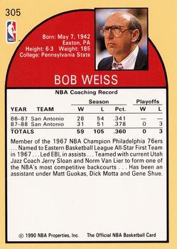 1990-91 Hoops #305 Bob Weiss Back