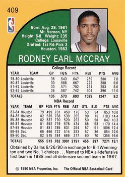 1990-91 Hoops #409 Rodney McCray Back