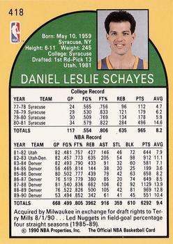1990-91 Hoops #418 Dan Schayes Back