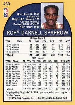1990-91 Hoops #430 Rory Sparrow Back
