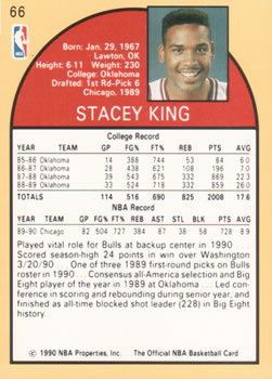 1990-91 Hoops #66 Stacey King Back