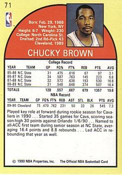 1990-91 Hoops #71 Chucky Brown Back