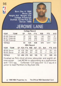 1990-91 Hoops #96 Jerome Lane Back