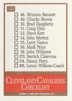 1990-91 SkyBox #332 Cleveland Cavaliers Logo/Checklist Back