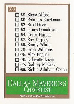 1990-91 SkyBox #333 Dallas Mavericks Back