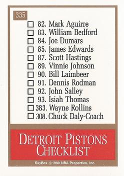 1990-91 SkyBox #335 Detroit Pistons Back