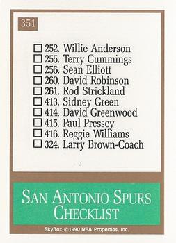 1990-91 SkyBox #351 San Antonio Spurs Back