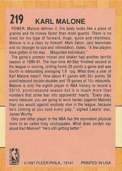 1991-92 Fleer #219 Karl Malone Back
