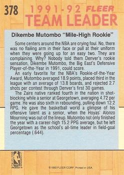 1991-92 Fleer #378 Dikembe Mutombo Back