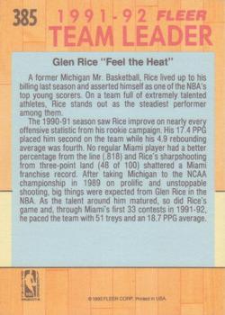 1991-92 Fleer #385 Glen Rice Back