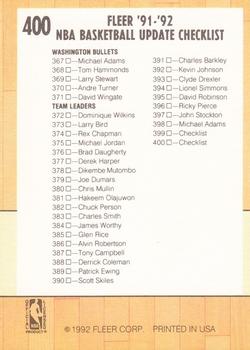 1991-92 Fleer #400 Checklist: 325-400 Back