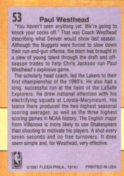 1991-92 Fleer #53 Paul Westhead Back