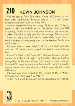 1991-92 Fleer #210 Kevin Johnson Back
