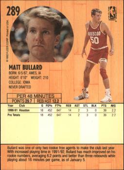 1991-92 Fleer #289 Matt Bullard Back