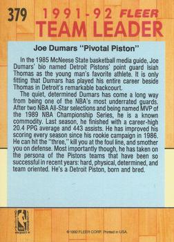 1991-92 Fleer #379 Joe Dumars Back
