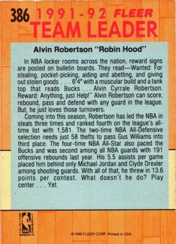 1991-92 Fleer #386 Alvin Robertson Back