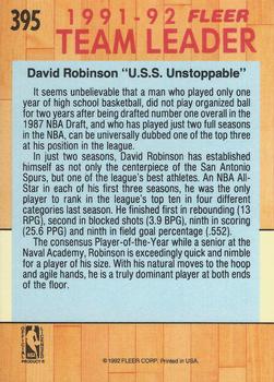 1991-92 Fleer #395 David Robinson Back