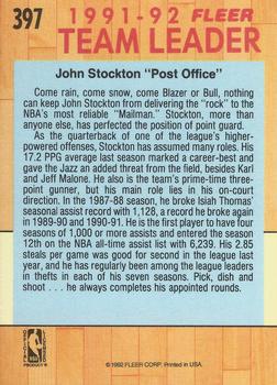 1991-92 Fleer #397 John Stockton Back