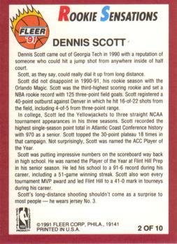 1991-92 Fleer - Rookie Sensations #2 Dennis Scott Back