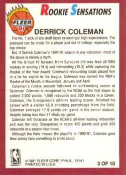 1991-92 Fleer - Rookie Sensations #3 Derrick Coleman Back