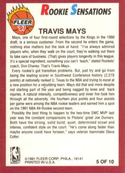 1991-92 Fleer - Rookie Sensations #5 Travis Mays Back