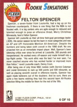 1991-92 Fleer - Rookie Sensations #6 Felton Spencer Back