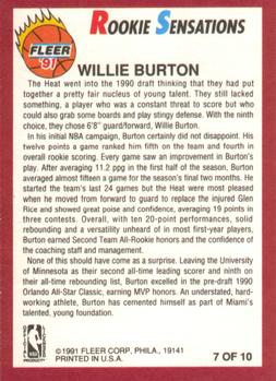 1991-92 Fleer - Rookie Sensations #7 Willie Burton Back