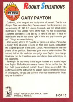 1991-92 Fleer - Rookie Sensations #9 Gary Payton Back