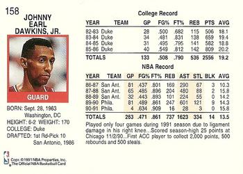 1991-92 Hoops #158 Johnny Dawkins Back