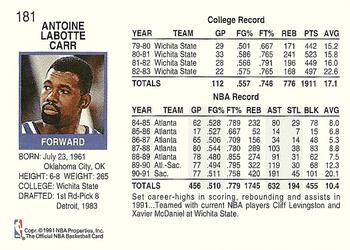 1991-92 Hoops #181 Antoine Carr Back