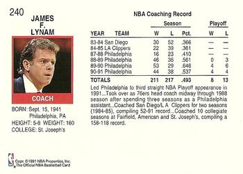 1991-92 Hoops #240 Jim Lynam Back