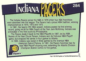 1991-92 Hoops #284 Indiana Pacers Back