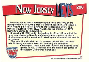 1991-92 Hoops #290 New Jersey Nets Back