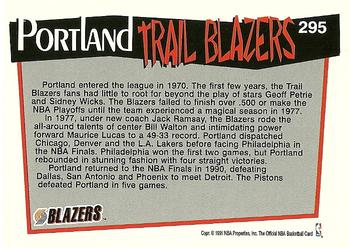 1991-92 Hoops #295 Portland Trail Blazers Back