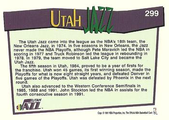 1991-92 Hoops #299 Utah Jazz Back