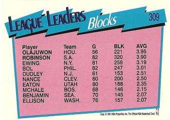 1991-92 Hoops #309 Hakeem Olajuwon / David Robinson Back