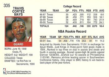 1991-92 Hoops #335 Travis Mays Back